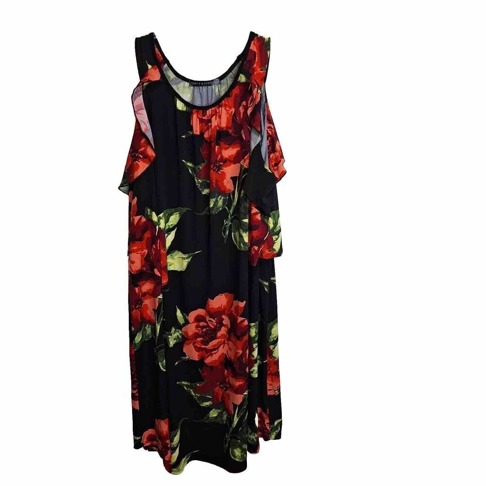 Chris & Carol Plus Womens Size 3X Cold Shoulder Tunic Dress Black Floral‎ Knit - Picture 2 of 15